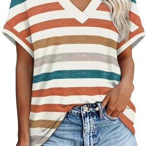 Casual Striped V-Neck Tee for Women